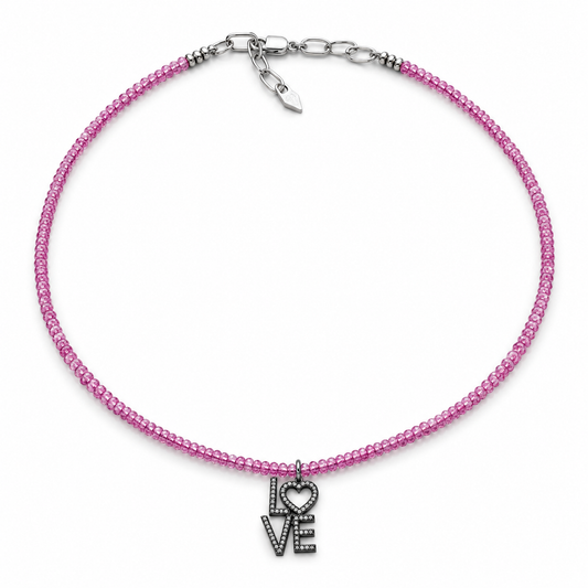 Pink Sapphire LOVE Necklace